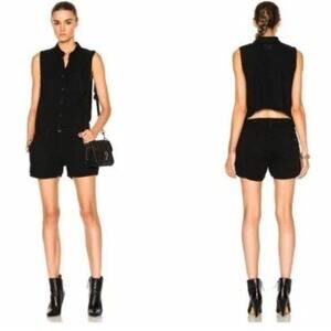 Rag & bone Womens Black Sleeveless Button Romper Back Cutout Chic Designer Small